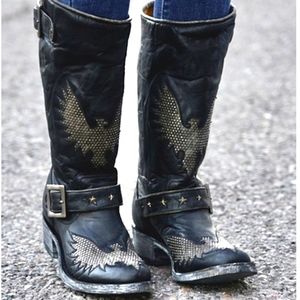 NEW Old Gringo Iron Eagle Black Distressed Riveted Biker Boots size 6.5
